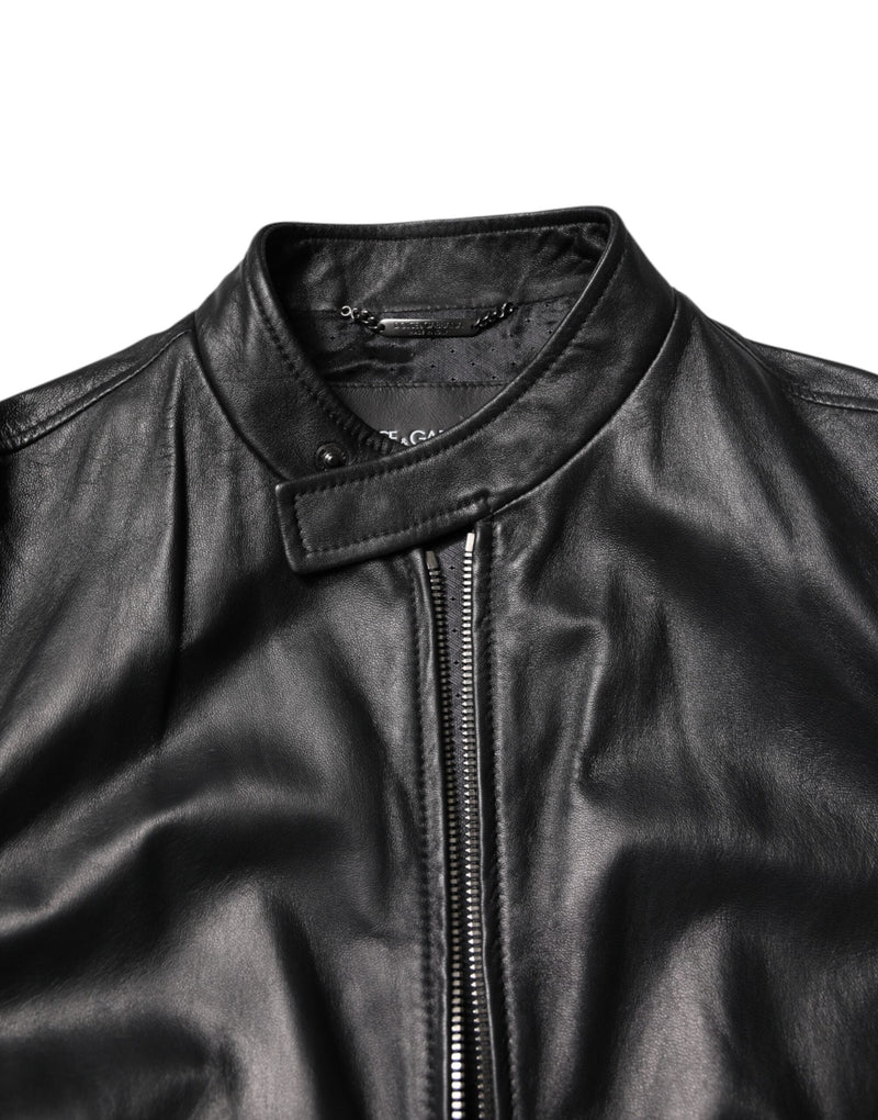 Black Sheep Leather Biker Full Zip Jacket Dolce & Gabbana