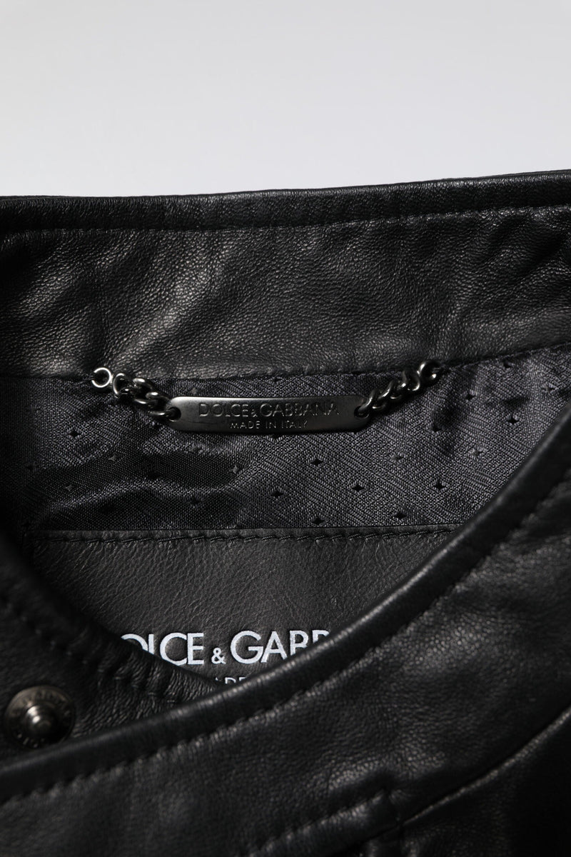 Black Sheep Leather Biker Full Zip Jacket Dolce & Gabbana