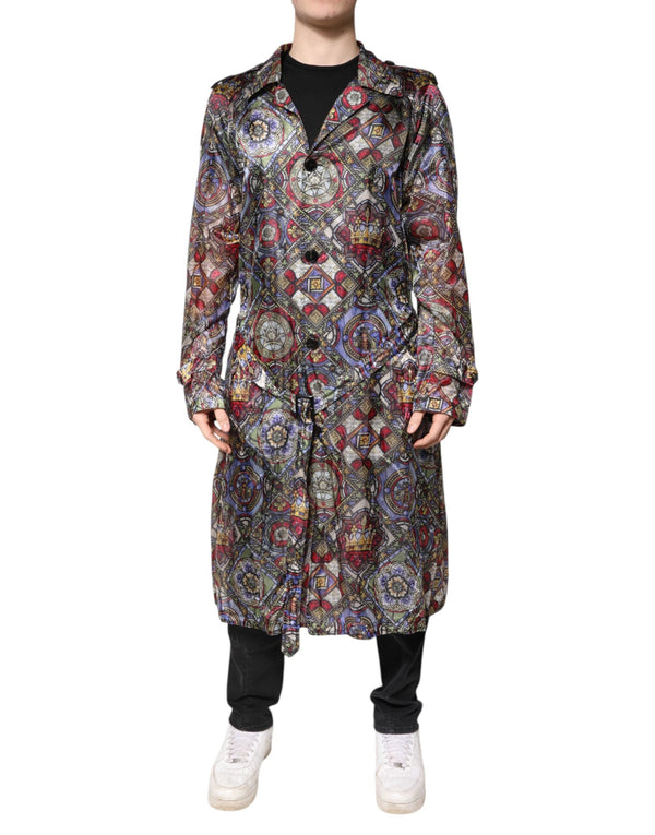 Multicolor Royal Bee Crown Trench Coat Jacket Dolce & Gabbana