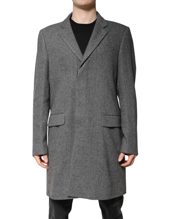 Gray Wool Single Breasted Trench Coat Jacket Dolce & Gabbana