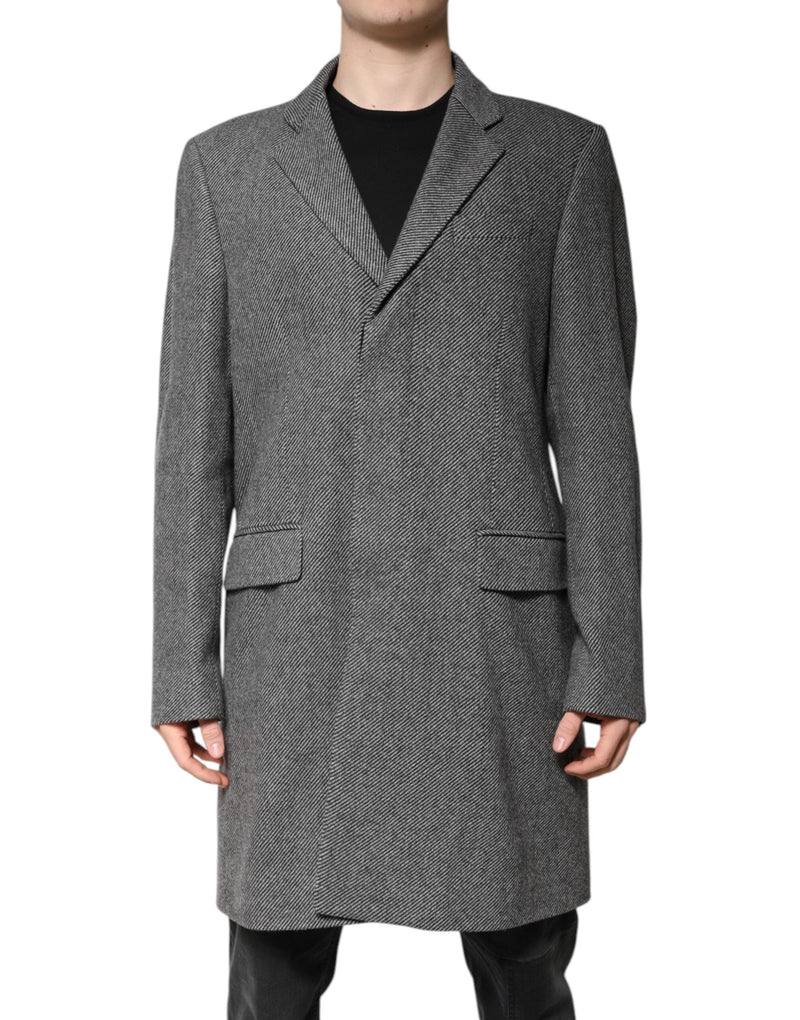 Gray Wool Single Breasted Trench Coat Jacket Dolce & Gabbana