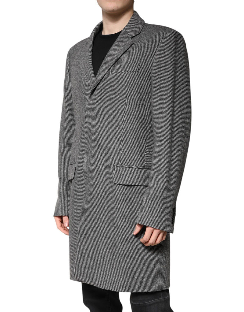 Gray Wool Single Breasted Trench Coat Jacket Dolce & Gabbana