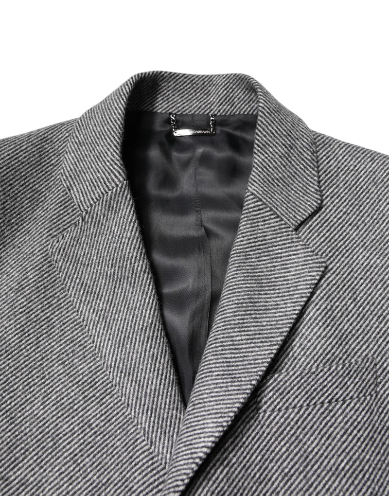 Gray Wool Single Breasted Trench Coat Jacket Dolce & Gabbana