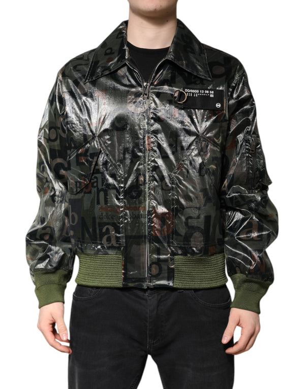 Green DG Logo Print Bomber Full Zip Jacket Dolce & Gabbana