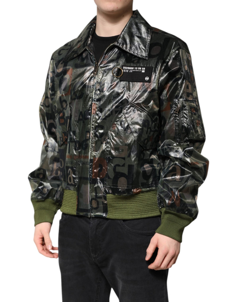Green DG Logo Print Bomber Full Zip Jacket Dolce & Gabbana