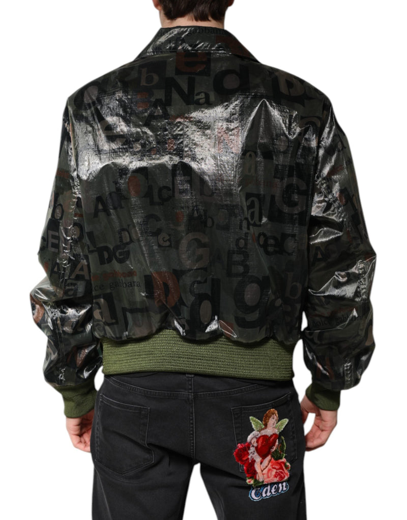 Green DG Logo Print Bomber Full Zip Jacket Dolce & Gabbana