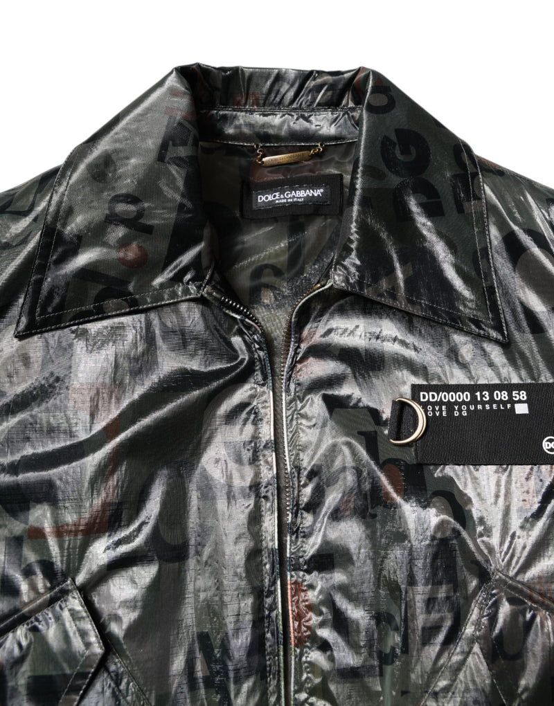 Green DG Logo Print Bomber Full Zip Jacket Dolce & Gabbana