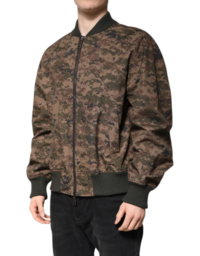 Brown Camouflage Bomber Full Zip Jacket Dolce & Gabbana