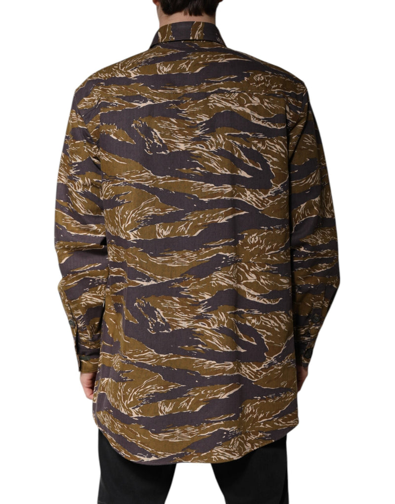 Brown Leopard Cotton Collared Coat Jacket Dolce & Gabbana
