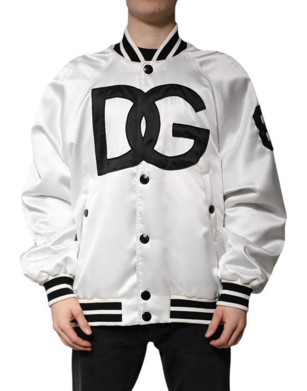 White DG Logo Polyester Jersey Bomber Jacket Dolce & Gabbana