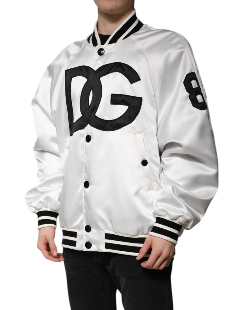 White DG Logo Polyester Jersey Bomber Jacket Dolce & Gabbana