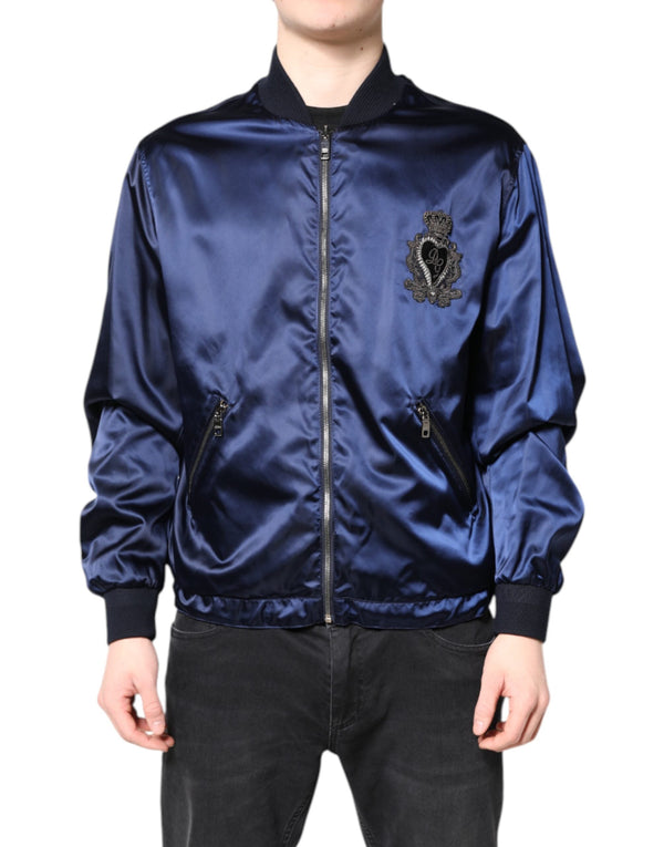 Blue Nylon DG Crown Full Zip Bomber Jacket Dolce & Gabbana