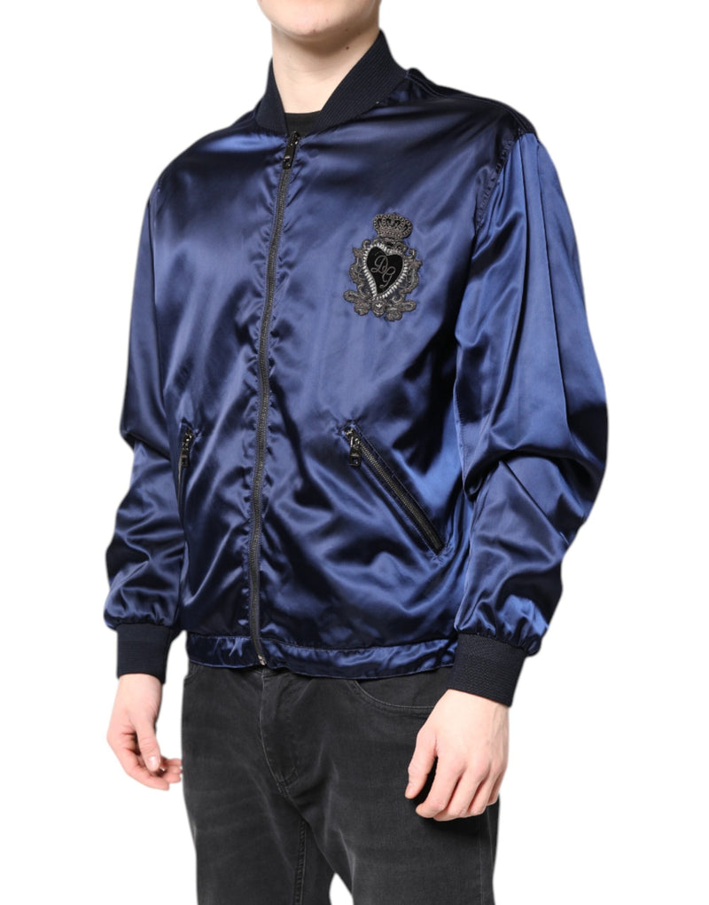 Blue Nylon DG Crown Full Zip Bomber Jacket Dolce & Gabbana