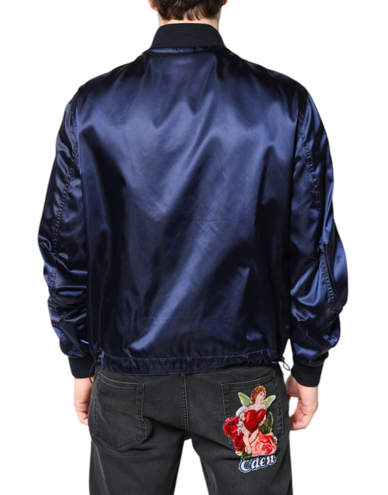 Blue Nylon DG Crown Full Zip Bomber Jacket Dolce & Gabbana