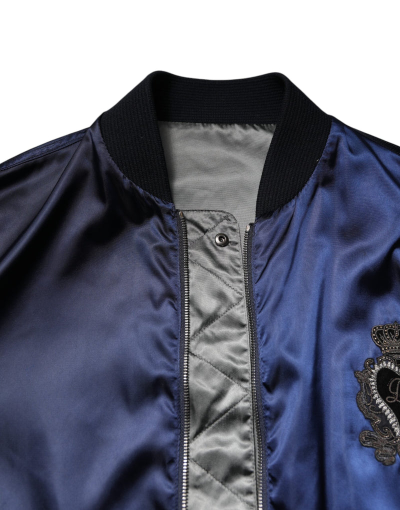 Blue Nylon DG Crown Full Zip Bomber Jacket Dolce & Gabbana