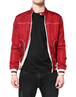 Red White Nylon Full Zip Men Bomber Jacket Dolce & Gabbana