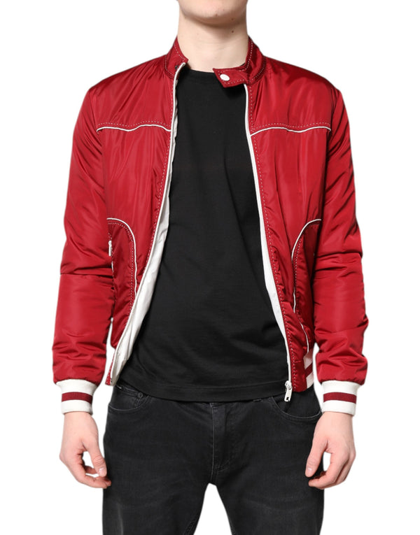Red White Nylon Full Zip Men Bomber Jacket Dolce & Gabbana
