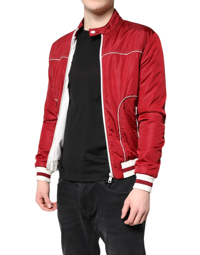 Red White Nylon Full Zip Men Bomber Jacket Dolce & Gabbana