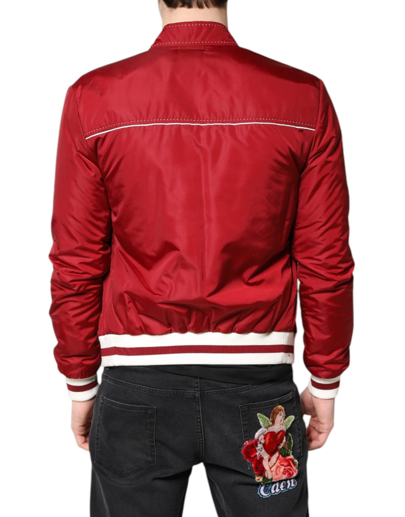 Red White Nylon Full Zip Men Bomber Jacket Dolce & Gabbana