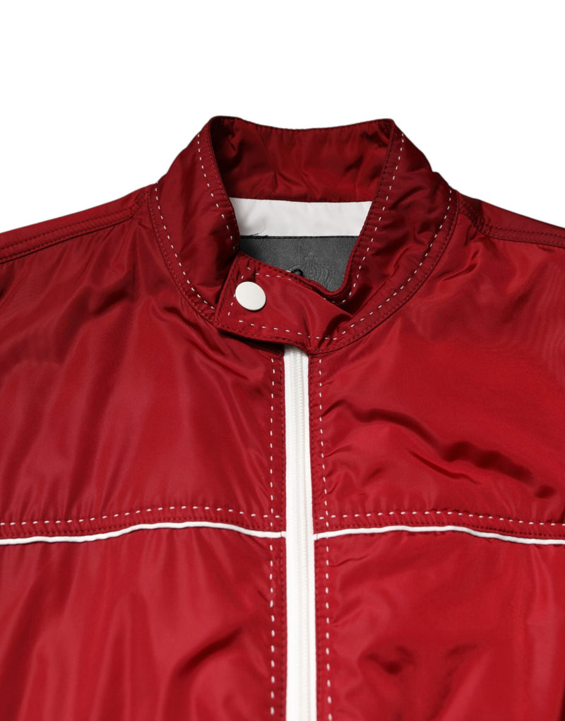 Red White Nylon Full Zip Men Bomber Jacket Dolce & Gabbana