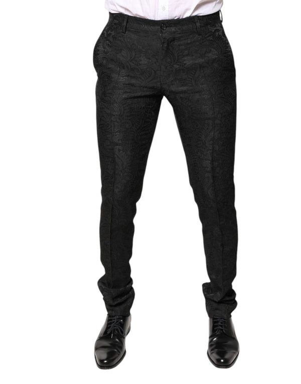 Black Floral Jacquard Mid Waist Dress Pants Dolce & Gabbana