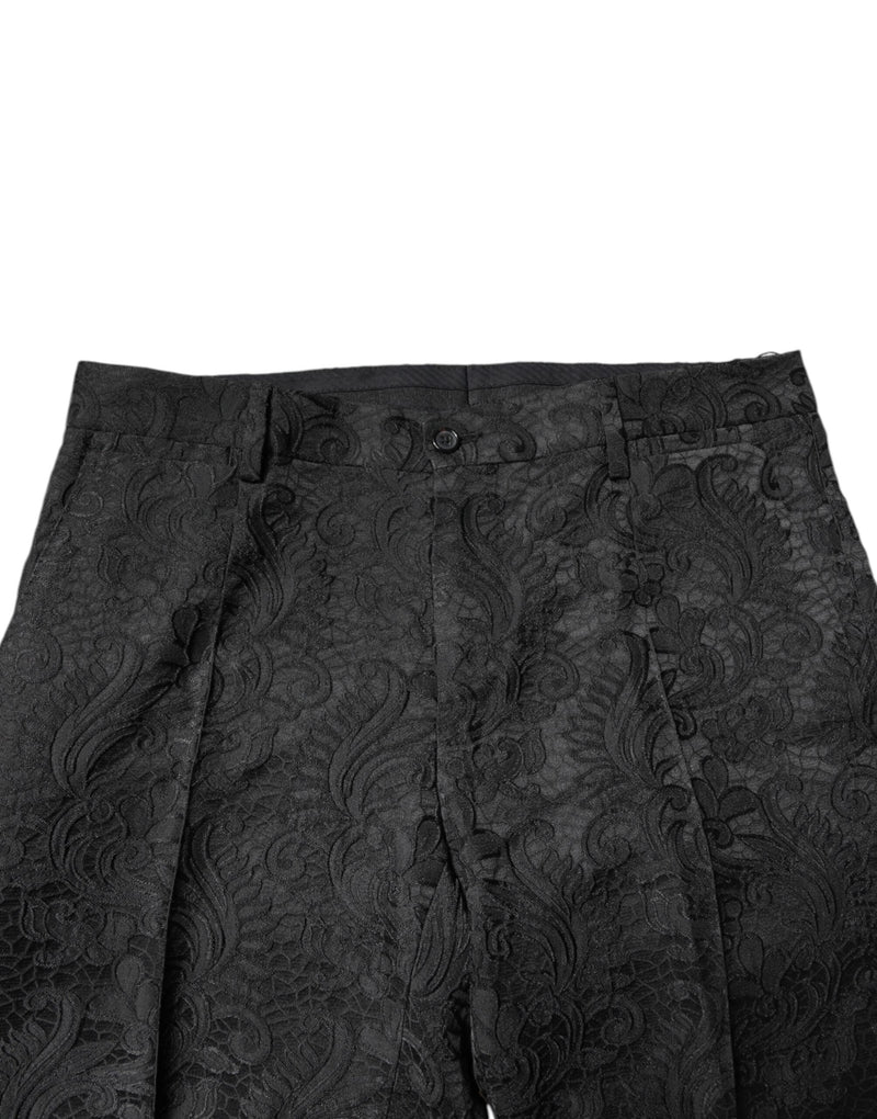 Black Floral Jacquard Mid Waist Dress Pants Dolce & Gabbana