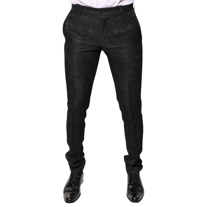 Black Floral Jacquard Mid Waist Dress Pants Dolce & Gabbana