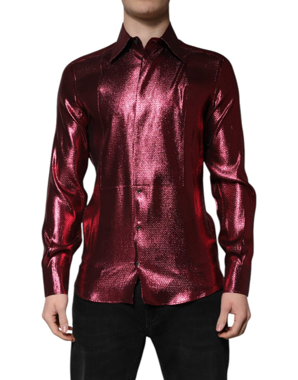 Metallic Red Cotton GOLD Dress Formal Shirt Dolce & Gabbana