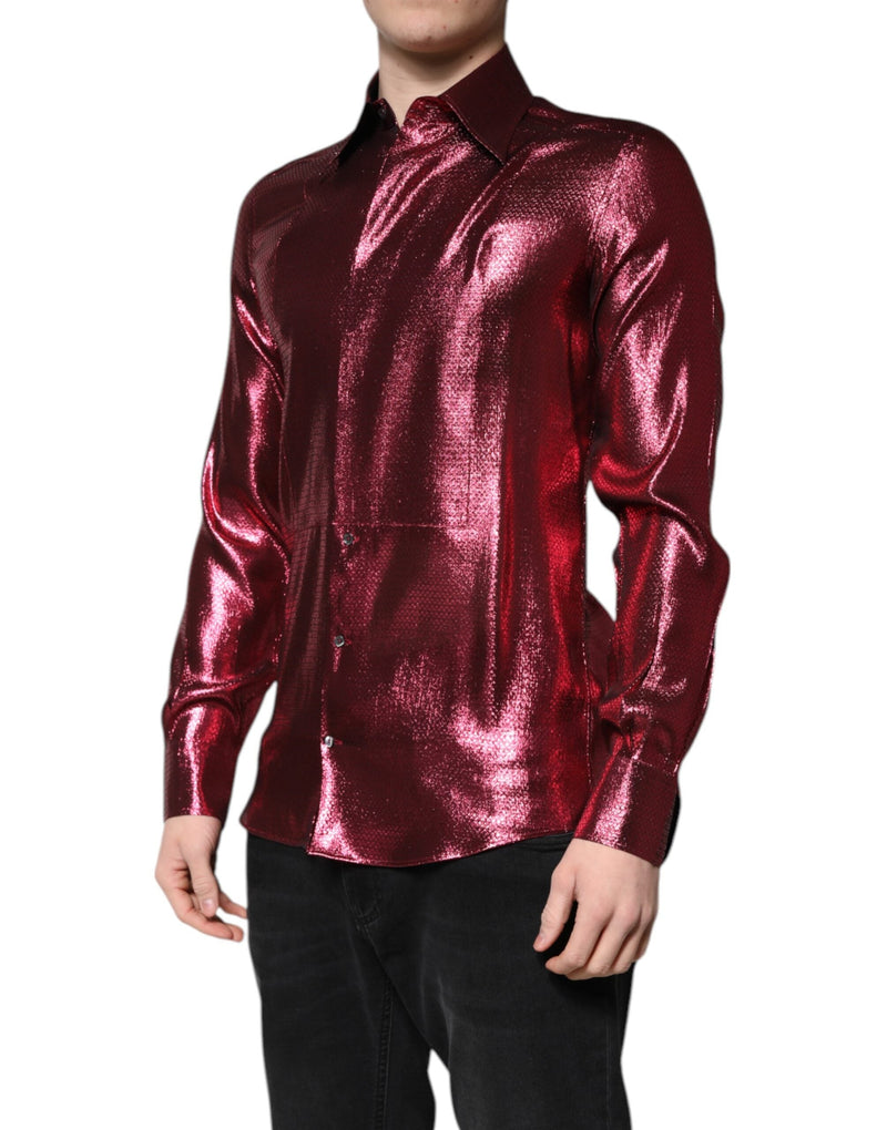 Metallic Red Cotton GOLD Dress Formal Shirt Dolce & Gabbana