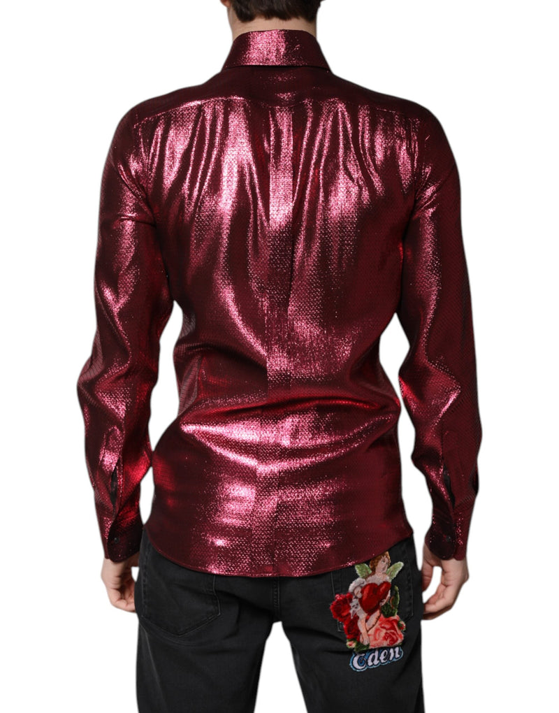Metallic Red Cotton GOLD Dress Formal Shirt Dolce & Gabbana