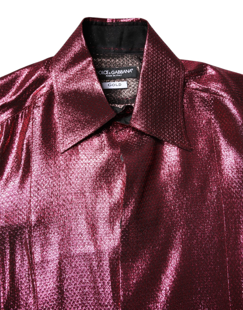 Metallic Red Cotton GOLD Dress Formal Shirt Dolce & Gabbana