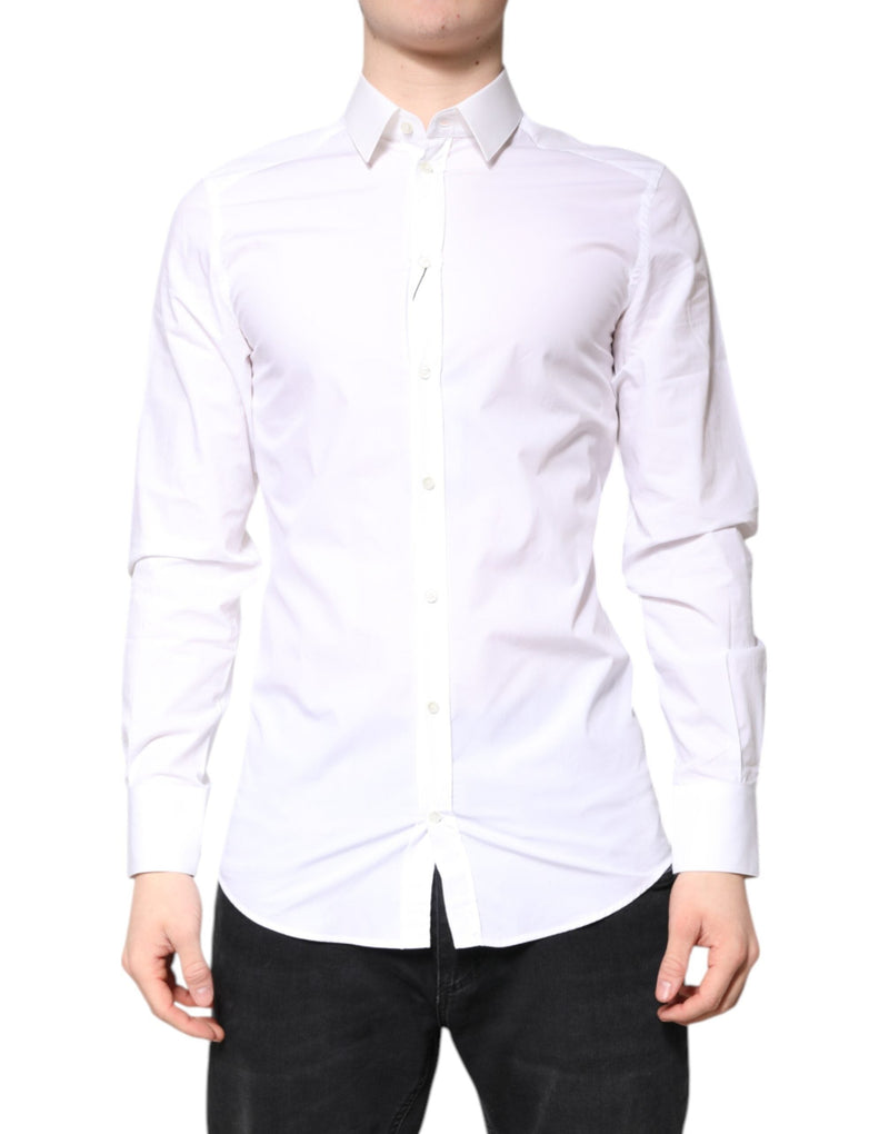 White Cotton GOLD Dress Formal Collared Shirt Dolce & Gabbana