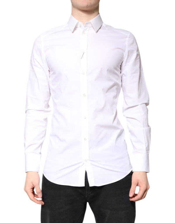 White Cotton GOLD Dress Formal Collared Shirt Dolce & Gabbana