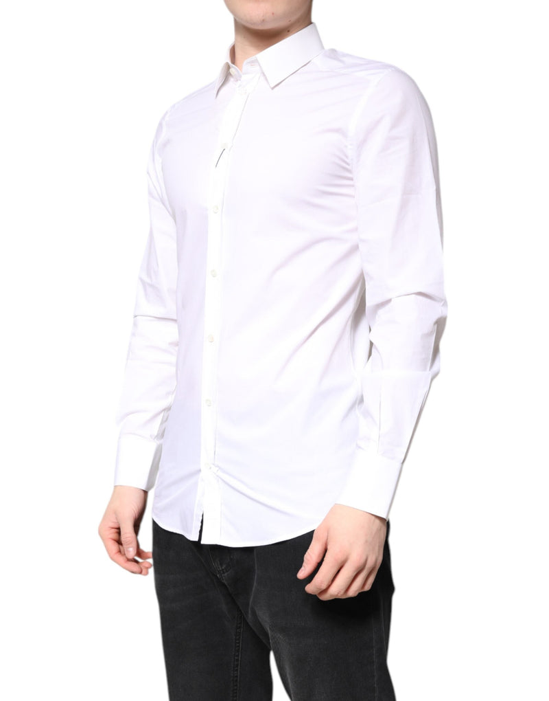 White Cotton GOLD Dress Formal Collared Shirt Dolce & Gabbana