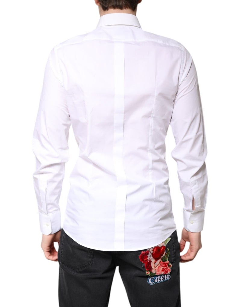 White Cotton GOLD Dress Formal Collared Shirt Dolce & Gabbana