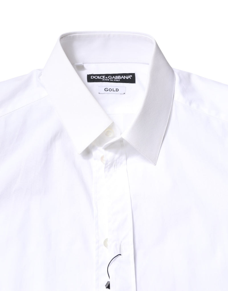 White Cotton GOLD Dress Formal Collared Shirt Dolce & Gabbana