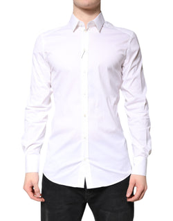 White Cotton GOLD Dress Formal Collared Shirt Dolce & Gabbana