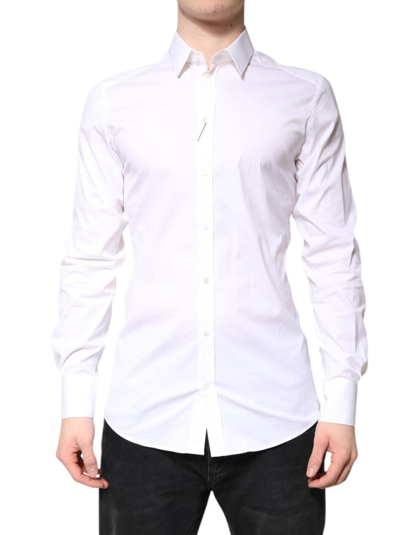 White Cotton GOLD Dress Formal Collared Shirt Dolce & Gabbana