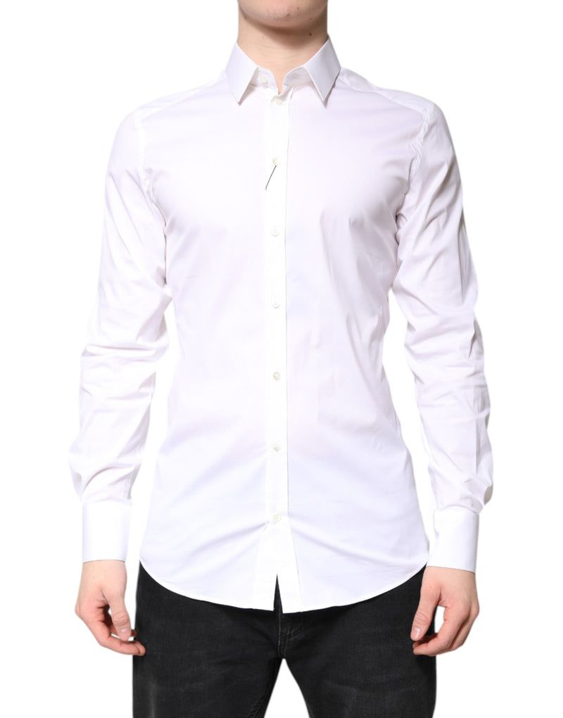 White Cotton GOLD Dress Formal Collared Shirt Dolce & Gabbana