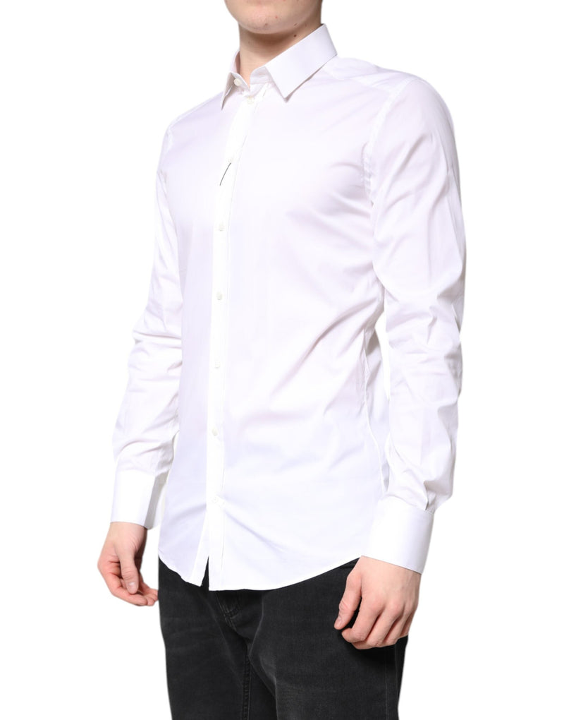 White Cotton GOLD Dress Formal Collared Shirt Dolce & Gabbana