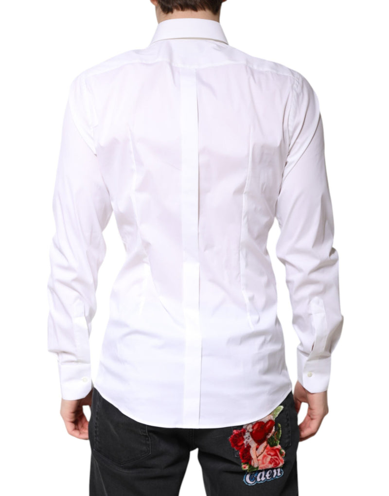 White Cotton GOLD Dress Formal Collared Shirt Dolce & Gabbana