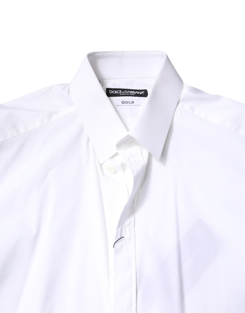 White Cotton GOLD Dress Formal Collared Shirt Dolce & Gabbana