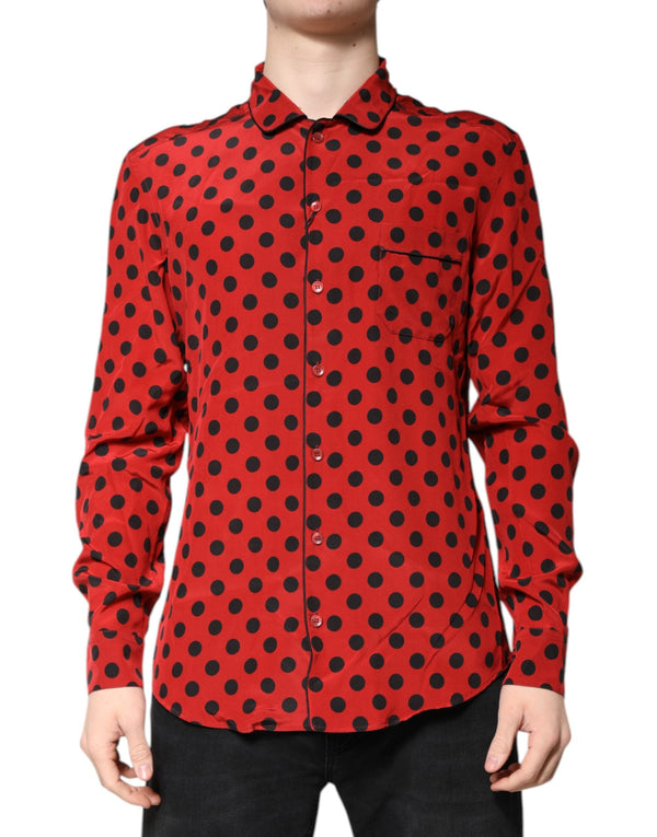 Red Polka Dot Silk Long Sleeve Shirt Dolce & Gabbana