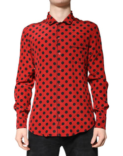 Red Polka Dot Silk Long Sleeve Shirt Dolce & Gabbana