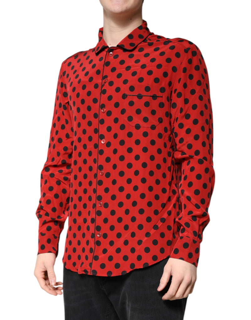 Red Polka Dot Silk Long Sleeve Shirt Dolce & Gabbana