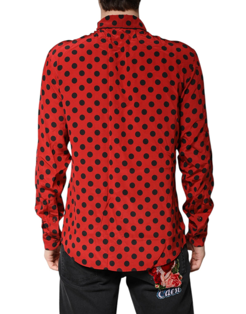 Red Polka Dot Silk Long Sleeve Shirt Dolce & Gabbana