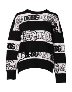 Black White Logo Print Wool Pullover Sweater Dolce & Gabbana