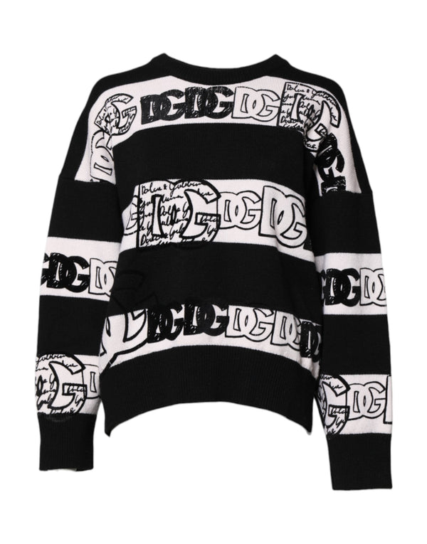 Black White Logo Print Wool Pullover Sweater Dolce & Gabbana