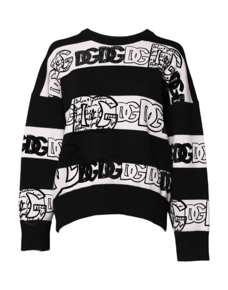 Black White Logo Print Wool Pullover Sweater Dolce & Gabbana