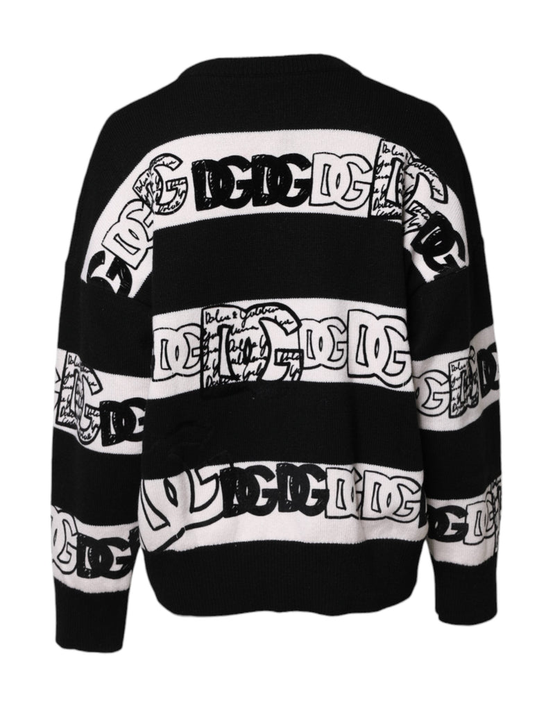 Black White Logo Print Wool Pullover Sweater Dolce & Gabbana
